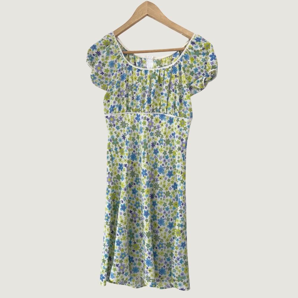 Tempted Floral Mini Dress XS Green Purple Blue Y2K‎ Retro Cottagecore Aesthetic